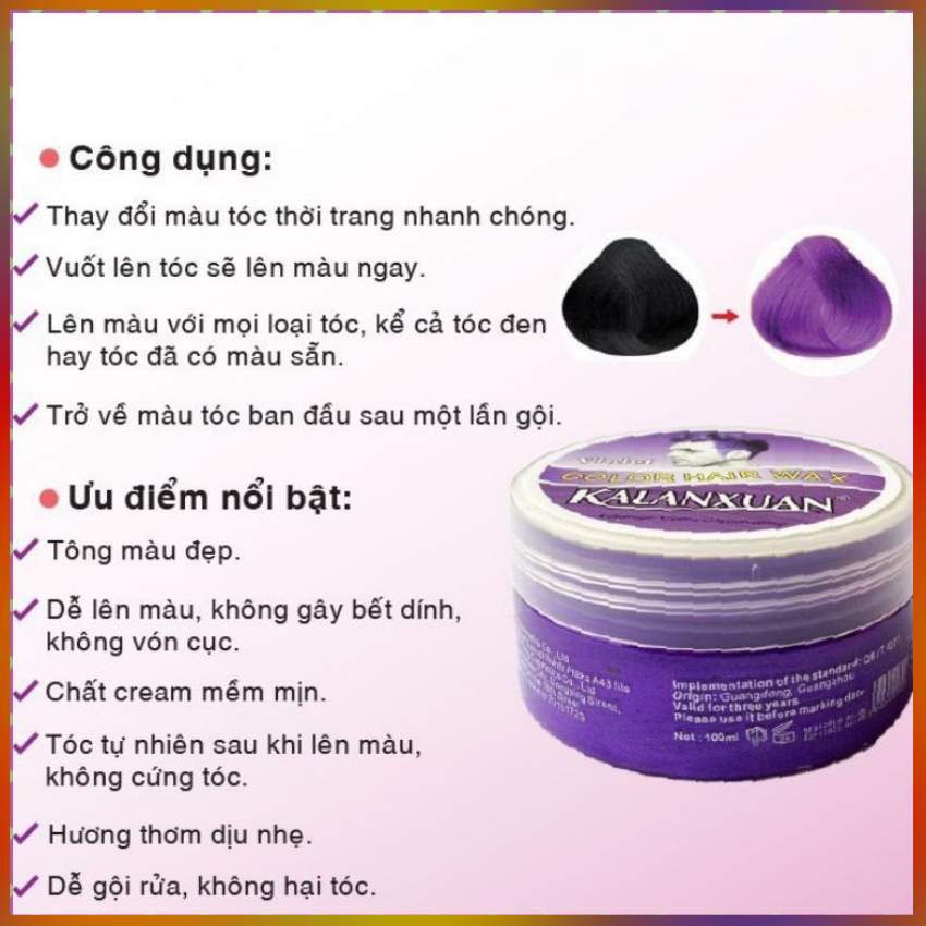 Sáp Nhuộm Tóc Màu Tím Đổi Màu Tóc Tạm Thời KALANXUAN 100Ml/Hộp