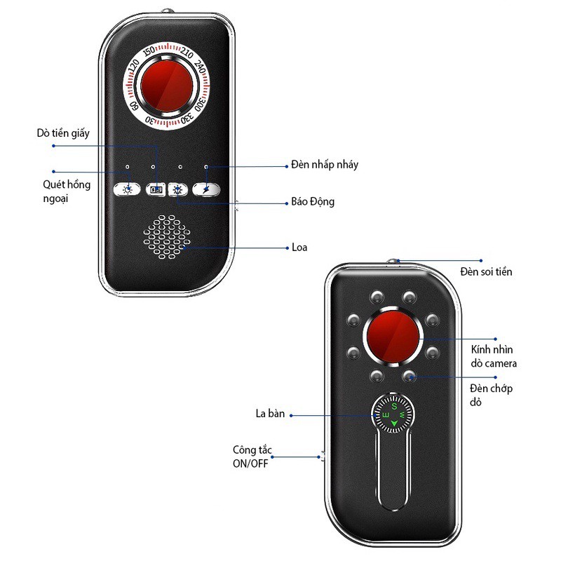 Máy Dò K300: Chuyên dò Camera Quay Trộm, Còi Báo Động Chống Trộm, Dò Tiền Giả - K300 Cao Cấp