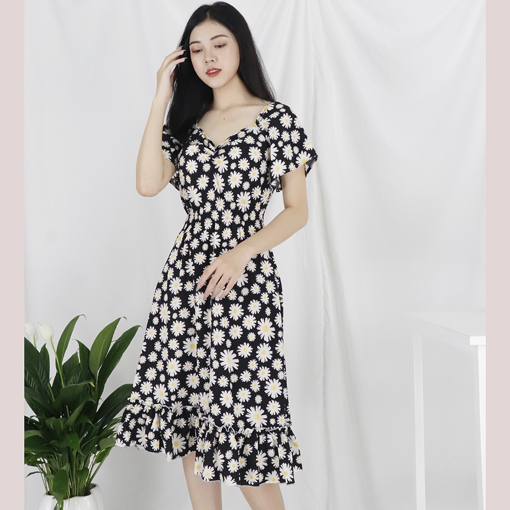 [Mã SKAMSALEP6 giảm 10% tối đa 100K đơn 150K] Đầm váy nữ hoa cúc hot trend, dáng xoè, dễ thương, dạo phố Rolisa RD050 | BigBuy360 - bigbuy360.vn