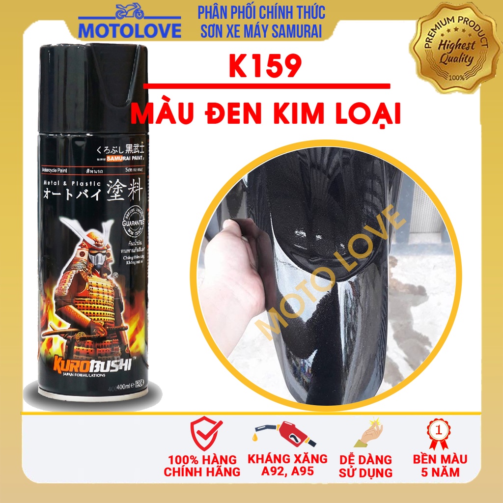 Sơn samurai đen kim loại K159* - chai sơn xịt chuyên dụng nhập khẩu từ Malaysia.