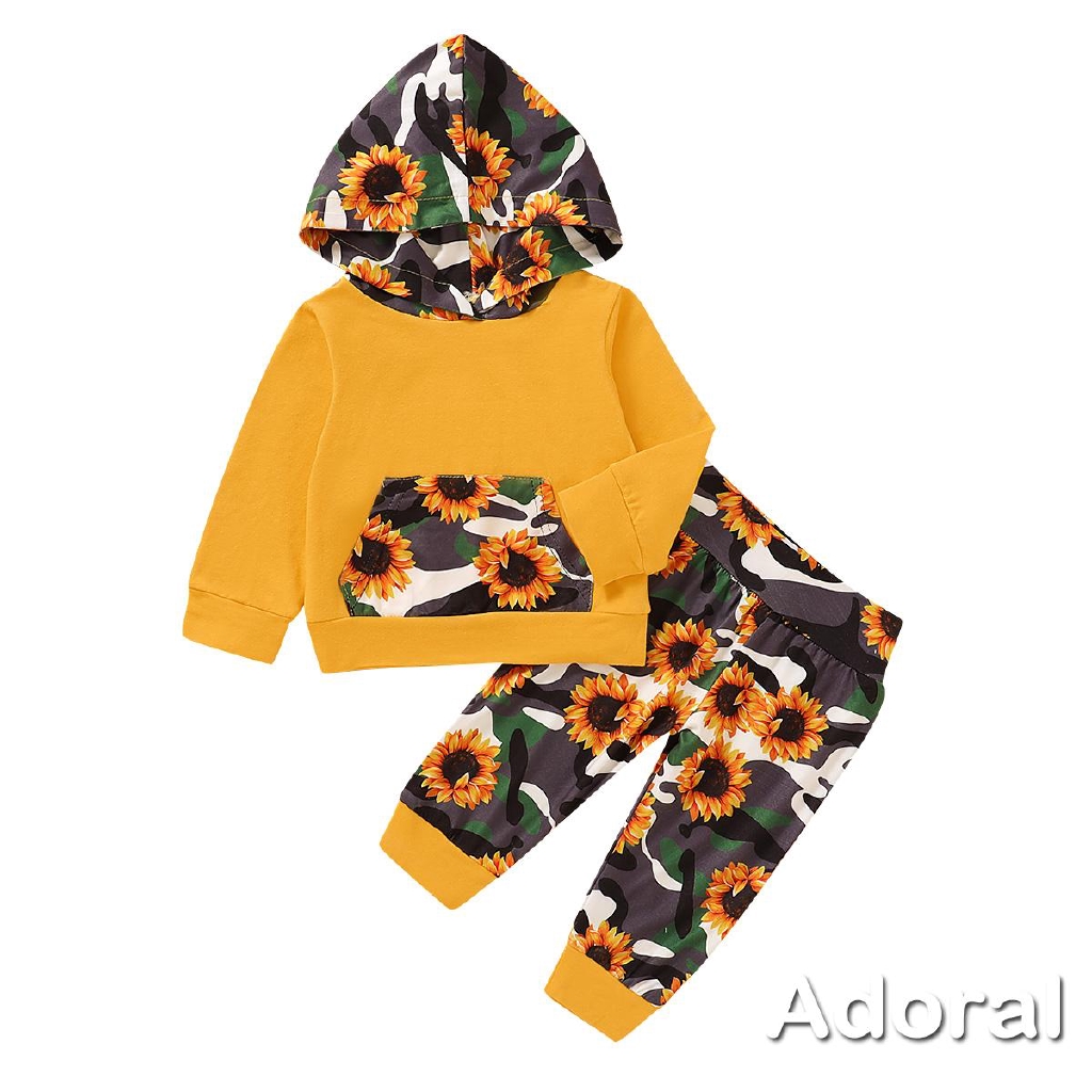 Áo Hoodies 2 Lớp + Quần Dài Họa Tiết Hoa Hướng Dương Cho Bé Gái 3-6 Tháng Tuổi