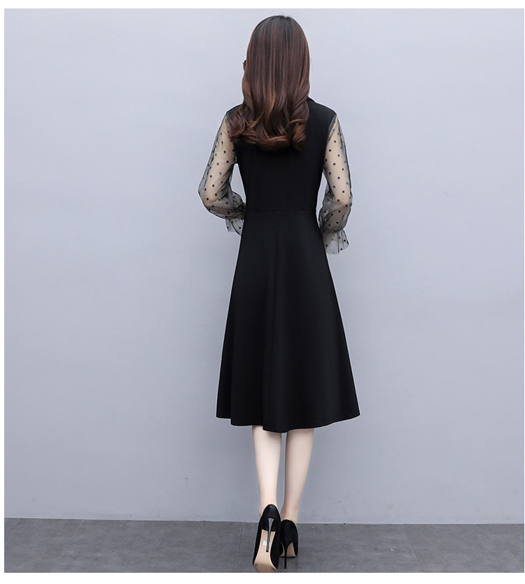 L-5XL Plus Size Women Korean Fashion Dress Casual Loose Long Sleeve Mesh Patchwork Party Midi Dresses