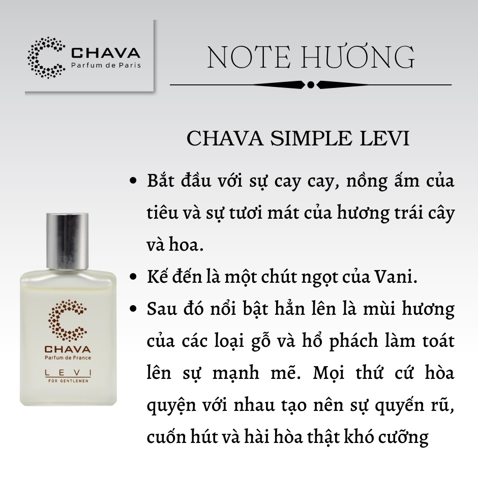 Nước hoa CHAVA LEVI 15ml chính hãng dành cho Nam - theo Tiêu Chuẩn Pháp