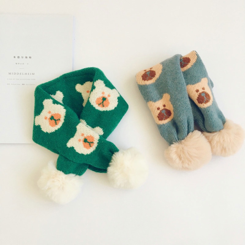 Khăn Choàng Cổ Dệt Kim Dày Dặn Giữ Ấm In Họa Tiết Hoạt Hình Dễ Thương Thời Trang Thu Đông Cho Bé