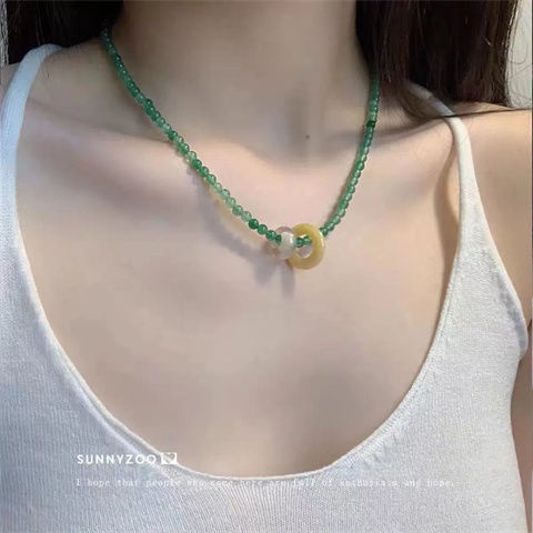 Vòng cổ Chuỗi Hạt Pha Lê Xanh Lá Đào Đỏ Phong Cách Trung Hoa Mới Cao Cấp Dành Cho Cặp Đôi Nam Và Nữ