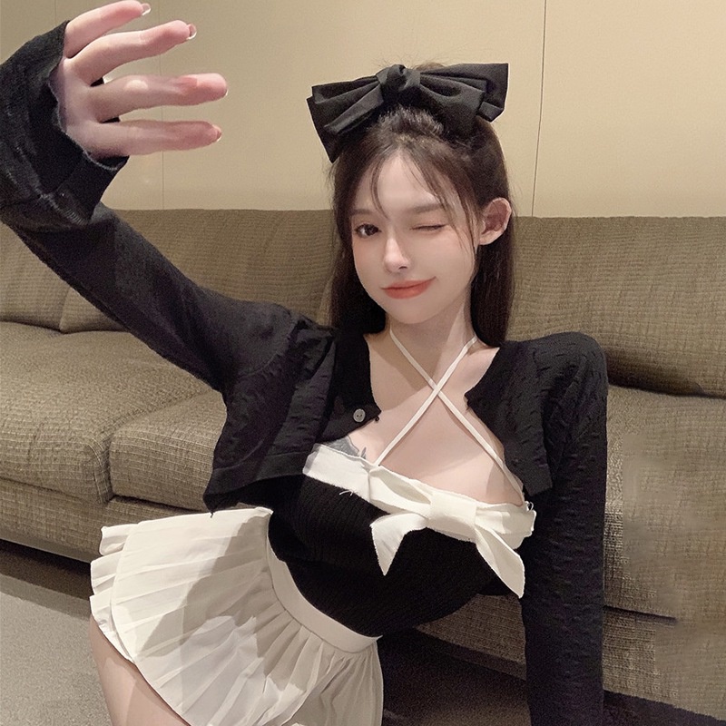 2021 Phụ nữ mới Áo yếm dệt kim Trọng lượng nhẹ Không tay thắt nơ Thường mỏng Treo cổ Ống trên