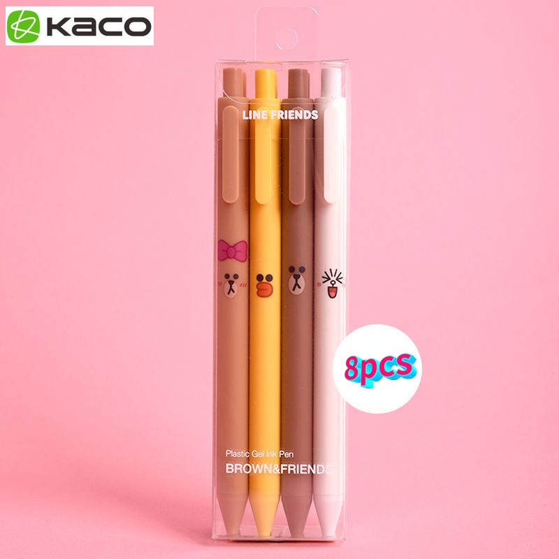 Set 8 Bút Mực Gel Ngòi Bút 0.5Mm Mực Đen Phiên Bản Giới Hạn Kaco Line Friend