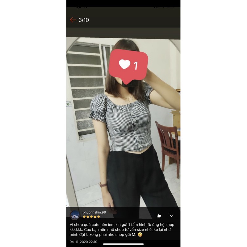 Áo Croptop Caro Cổ Vuông Tay Bồng