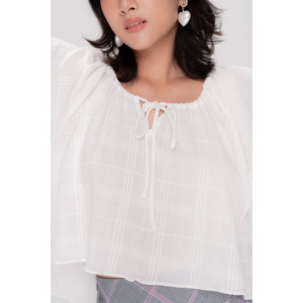 LIBÉ - Áo kiểu dáng flowy cotton dệt hoạ tiết màu trắng kem