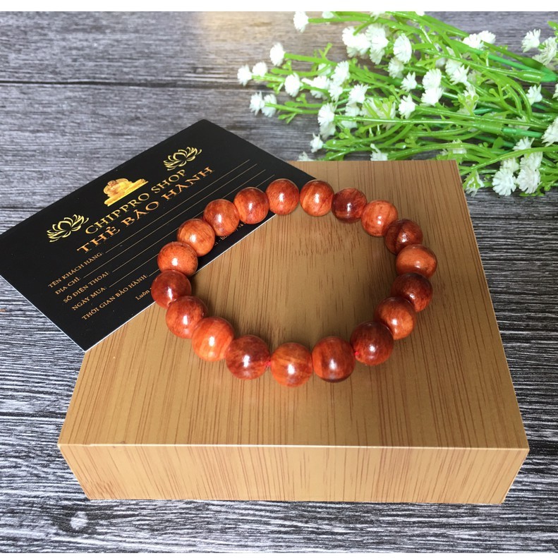 Vòng gỗ Huyết Long Tặng Quà Vip Hạt Thấu Quang Đỏ nhiều Size