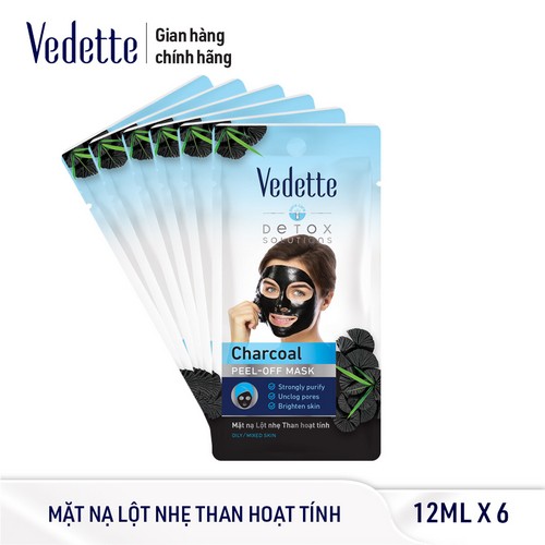 Combo 6 Mặt Nạ Lột Nhẹ Than Đen Hoạt Tính Vedette 12ml x 6