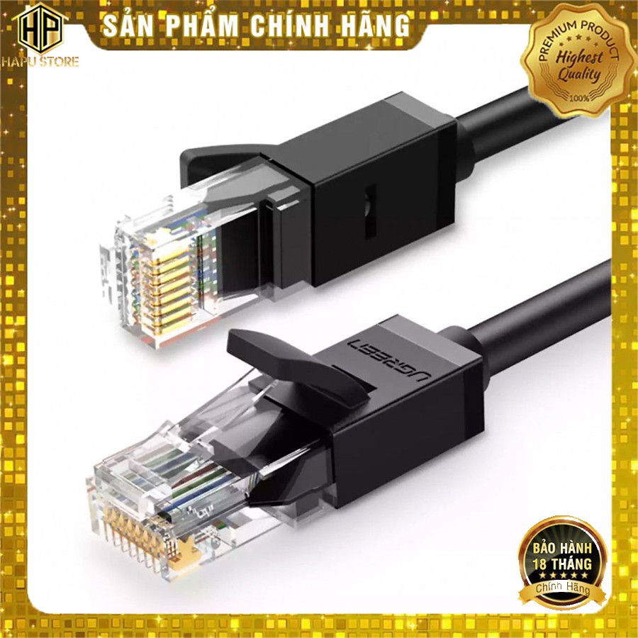 Ugreen NW102 - Dây mạng Cat6 UTP tròn - Cáp lan dài từ 1 đến 5M màu đen chính hãng