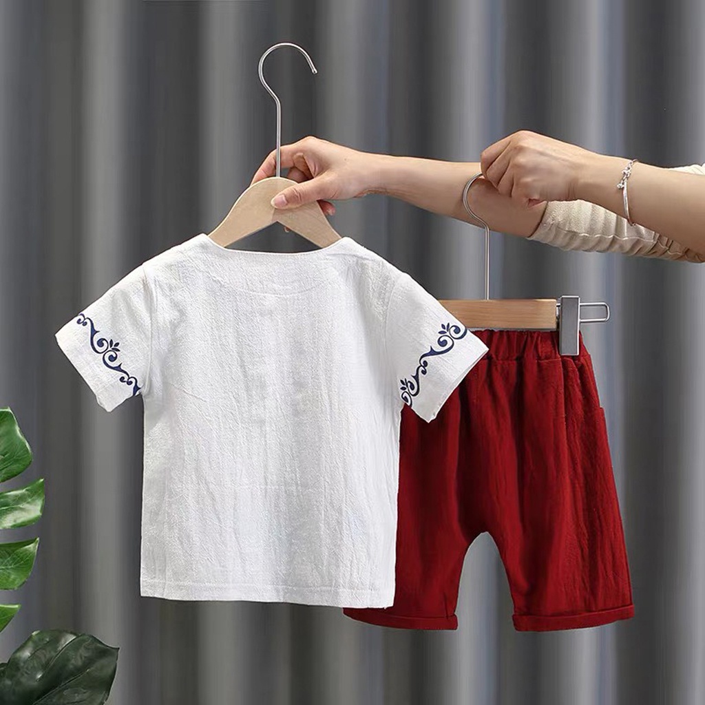 Bộ cộc tay cho bé trai, Đồ bộ hè cho bé in cổ trang chất đũi cực mát cho bé yêu-binbon kids