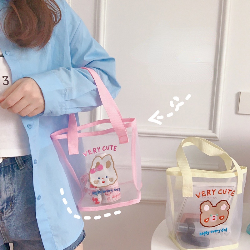 Túi Xách Lưới Trong Suốt Họa Tiết Gấu Xinh Xắn