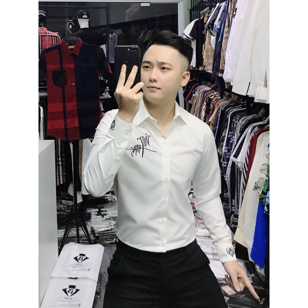 Áo Sơ Mi Nam Dài Tay Vải Lụa Cao Cấp, Áo Sơ Mi Trắng Họa Tiết Đơn Giản Dáng Ôm Form Body, T-man | BigBuy360 - bigbuy360.vn