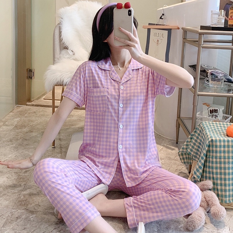 Đồ bộ mặc nhà nữ Pijama quần dài áo ngắn tay Cotton trang nhã CiCI