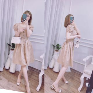 SET ÁO CỔ VUÔNG CHUN LƯNG MIX CHÂN VÁY CỰC XINH