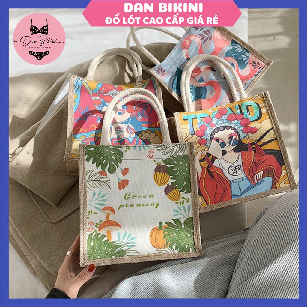 Túi Xách Nữ ❤️FREESHIP❤️ Túi Xách Vải Vẽ Tranh Sơn Dầu hình ảnh trẻ trung kết hợp phong các Vintage Hàn Quốc mã 5033