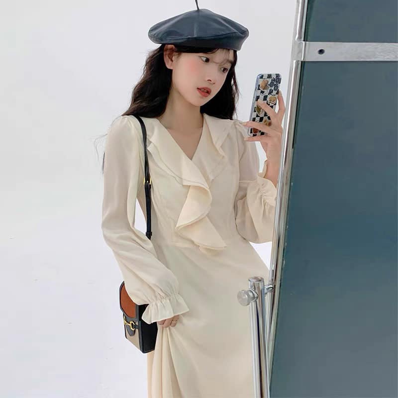 Váy  cổ bèo babydoll đuổi cực xinh , váy  cổ bèo dài tay Vintage