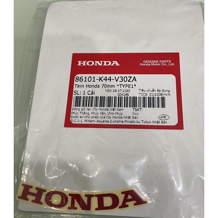 Tem Honda Cong 70mm Chính Hãng Honda vision 2014-2023 việt nam