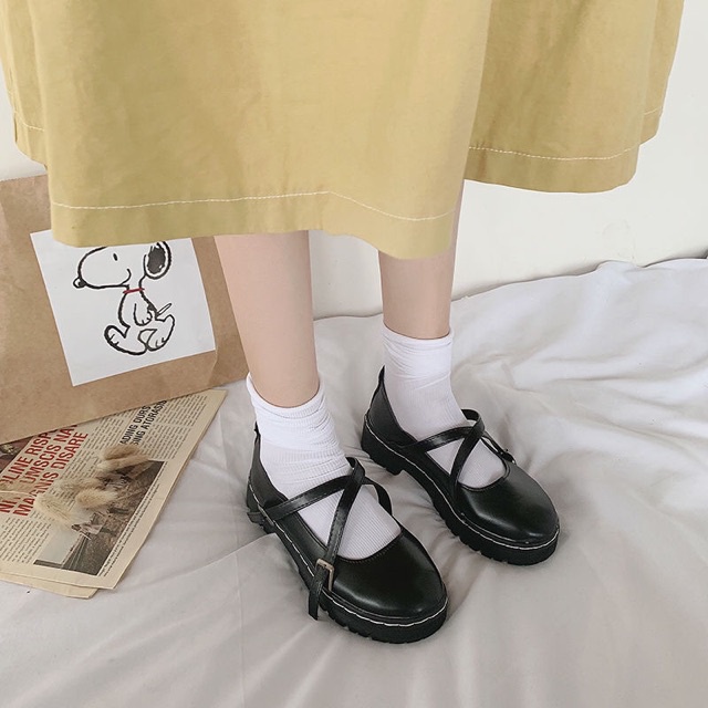 Giày ullzzang da QUAI CHÉO mã 004 CÓ ẢNH THẬT