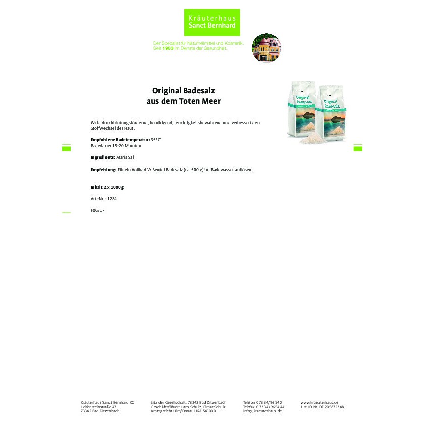 Muối biển chết Original Badesalz 1KG giúp tái tạo da , tẩy tế bào chết - Chính hãng Sanct Bernhard Đức