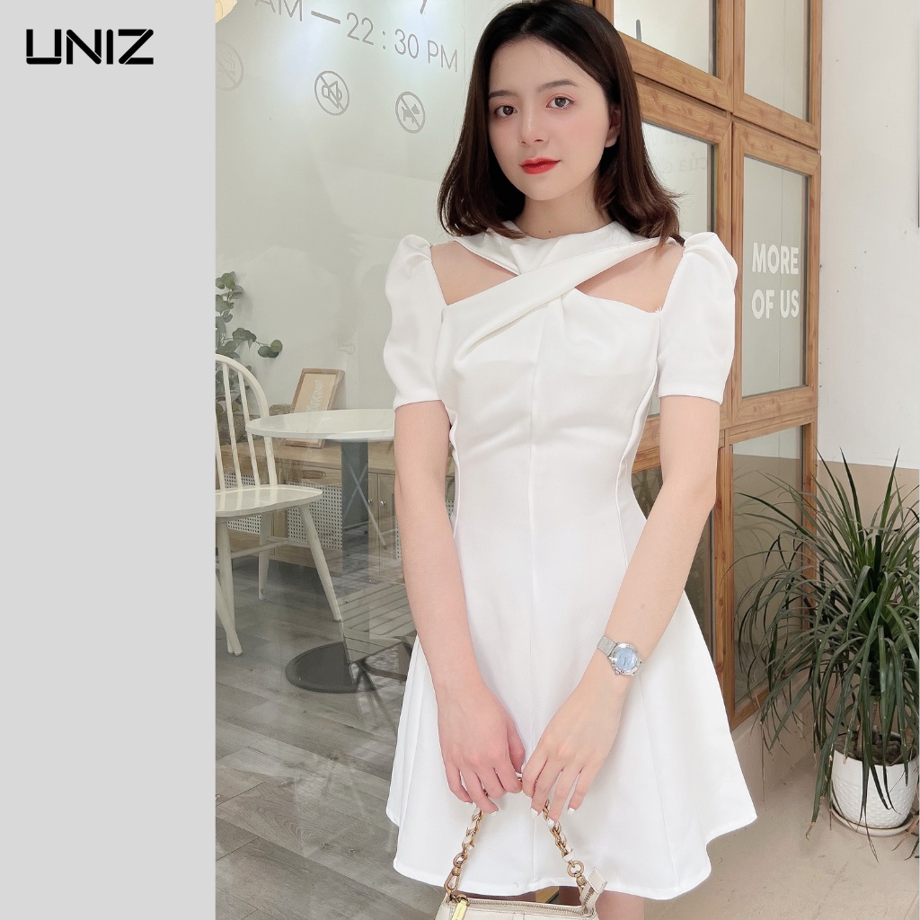 { Ảnh thật } Váy đầm cổ yếm xoắn ngực siêu xinh Uniz 996
