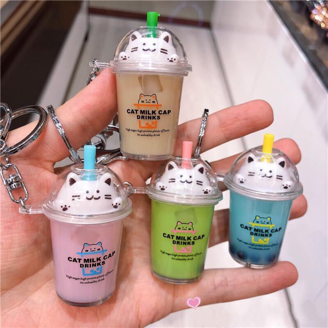 Móc khoá trà sữa mèo