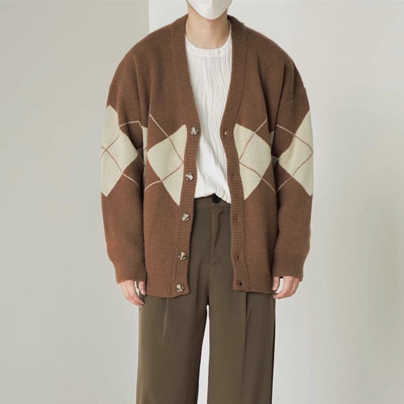 Áo len Cardigan cổ chữ V phiên bản Hàn Quốc, áo khoác len mùa đông len dài tay khoác lười rộng rãi giản dị