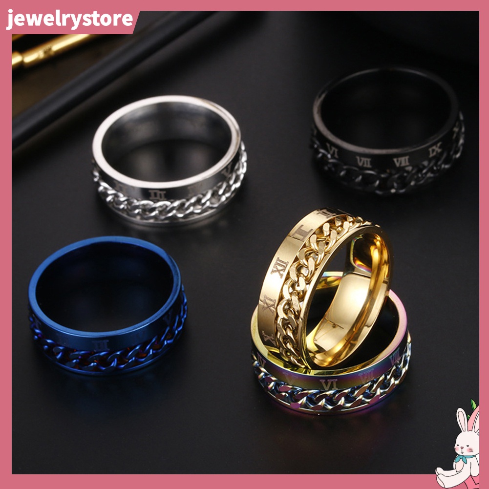 Nhẫn Thép Titan Dạng Dây Xích Xoắn Khắc Chữ Số La Mã Thời Trang Unisex