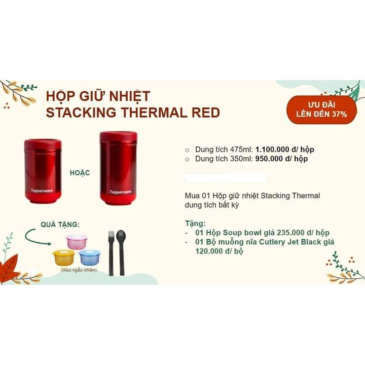 Hộp giữ nhiệt Stacking Thermal TẶNG túi đựng + bộ muỗng nĩa + hộp đựng canh dùng trong lò vi sóng