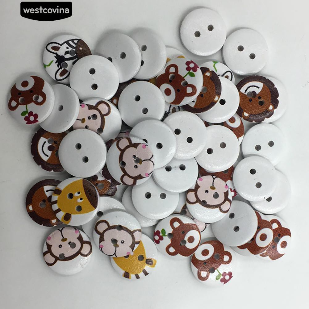 Set 50 Nút Gỗ Hình Động Vật Hoạt Hình Trang Trí Thủ Công