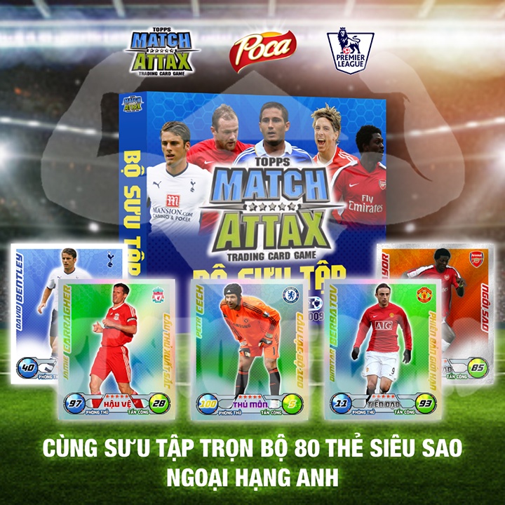 Thẻ cầu thủ Ngoại hạng Anh 2008/09 size Poca Match Attax thẻ in custom ST STORE CARD