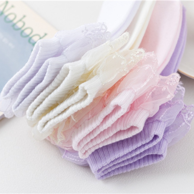 Tất cotton Phối Ren Màu Sắc Xinh Xắn Cho Bé Gái