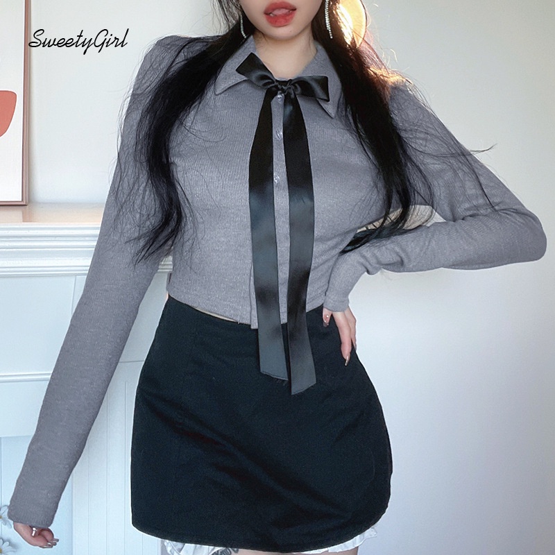 Áo Sơ Mi Tay Dài Cổ Bẻ Thắt Nơ Dáng Ôm Màu Sắc Ngọt Ngào Thời Trang Cho Nữ