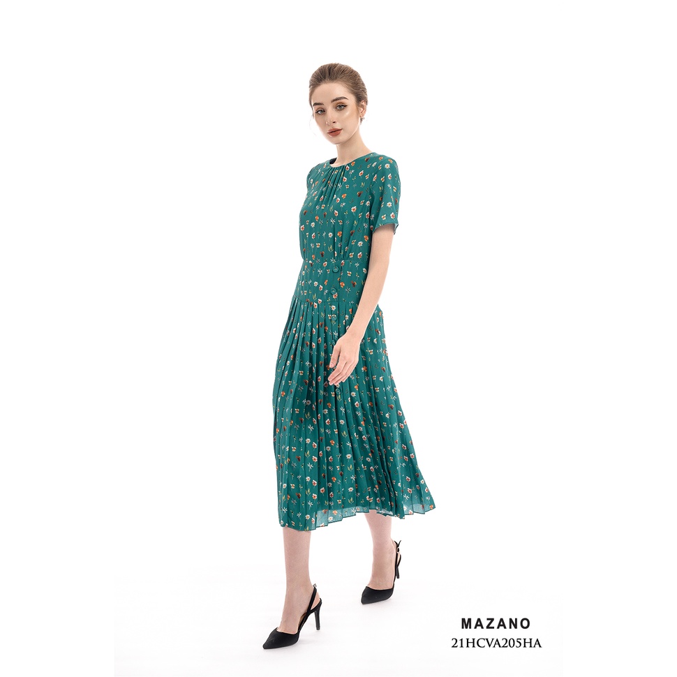 Váy xanh họa tiết dập nhăn MAZANO MS 21HCVA205HA chất liệu vải Hàn thích hợp mặc đi làm, đi chơi