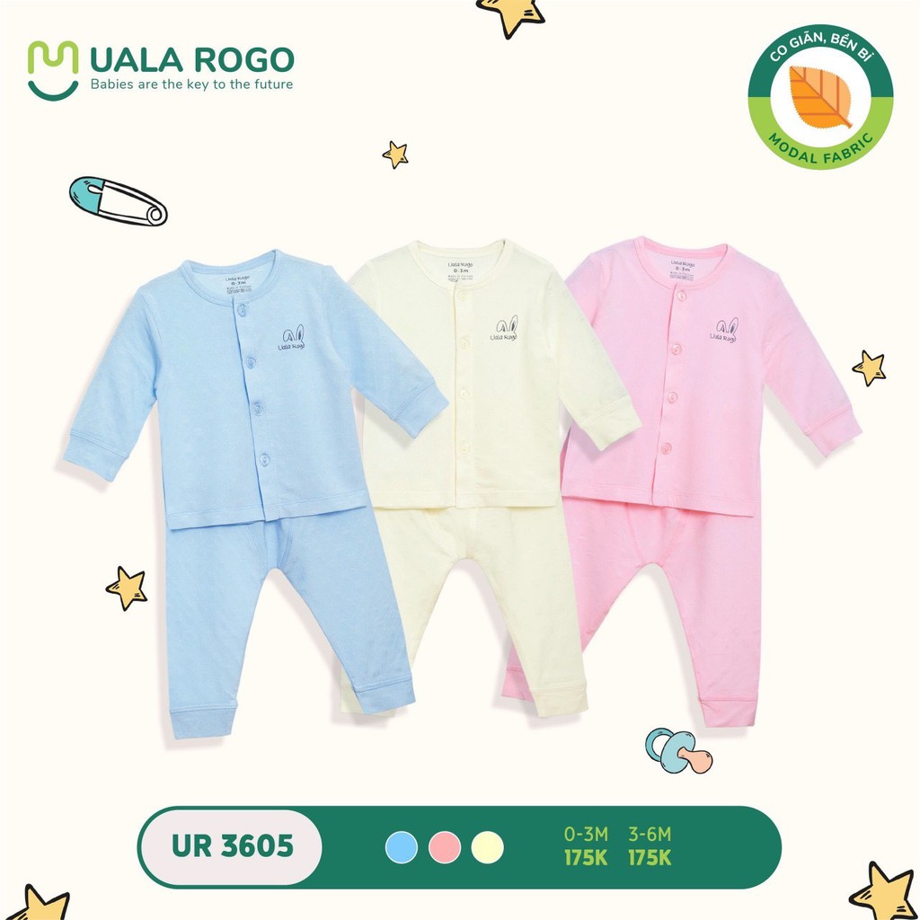 Bộ Sơ Sinh Cài Giữa UALA & ROGO Vải Petit Mềm Mịn