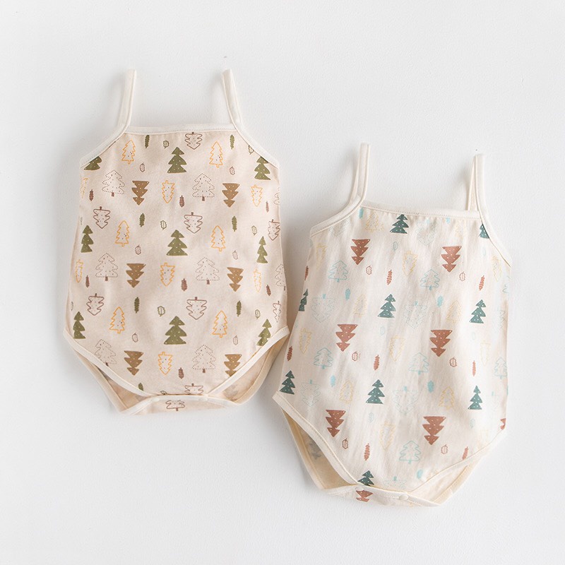 Bodysuit Bé Gái Cotton Organic Mỏng Mát Kiểu Dáng 2 Dây Mùa Hè