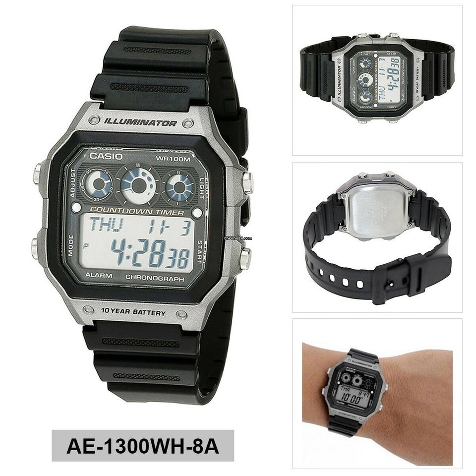 Đồng Hồ Nam Dây Nhựa Casio Worldtime AE-1300WH-8A Chính Hãng - Pin 10 Năm - Chống nước 10m bơi lội