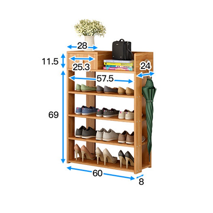 kệ giày gỗ 5 tầng có hộc tủ tiện ích