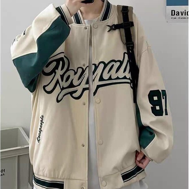 Áo Khoác Bomber, Áo Khoác Kaki Royalty 2 Lớp Freesize Form Rộng Unisex Nam Nữ 2 Màu Hot Hit