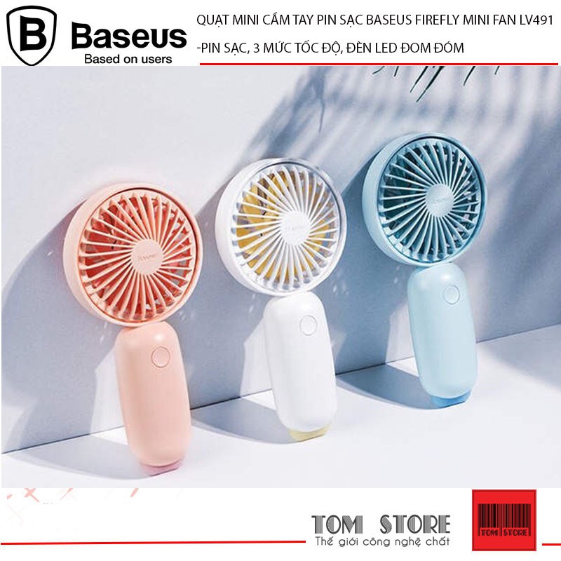 Quạt mini cầm tay pin sạc Baseus Bionic Firefly Mini Fan LV491 Pin sạc, 3 mức tốc độ, đèn LED đom đóm ngộ nghĩnh