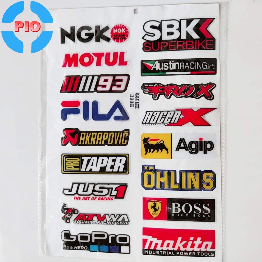 Bộ Tem NGK Motul Dập Nổi Cao Cấp Dán Xe Máy, Ô Tô, Mũ Bảo Hiểm, Chống Thấm Nước, Chống Bay Màu