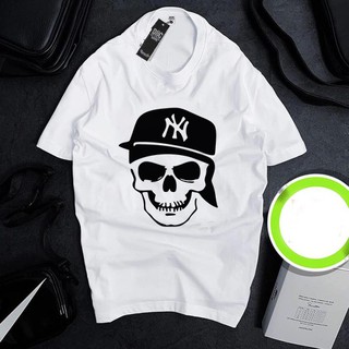 Áo thun Cotton Unisex - New York - Mỹ - Đầu lâu đội mũ NYC