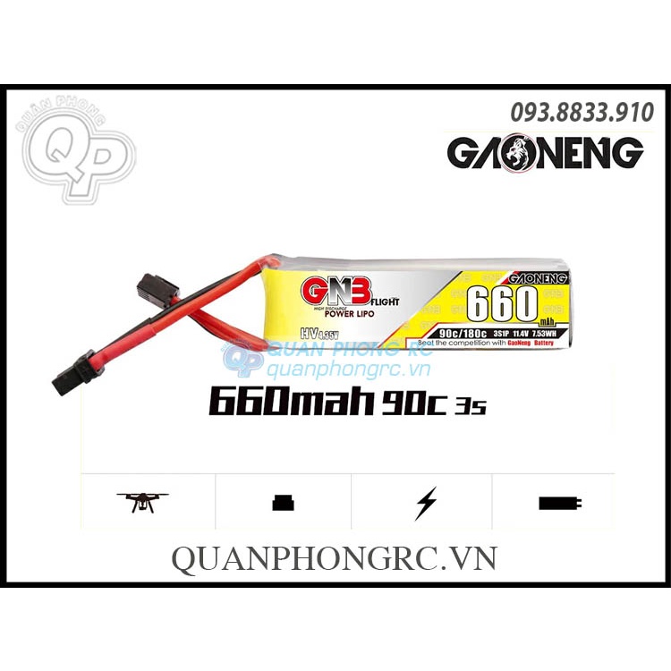 Pin GNB 660mAh 3S 90C 11.4V LiHV Battery XT30 Plug