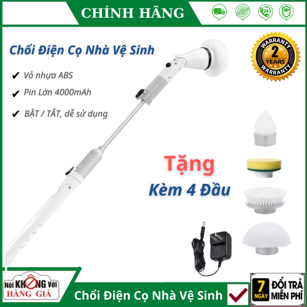 Bàn chải làm sạch vệ sinh nhà tắm không dây với 4 đầu thay thế - bảo hành 24 tháng