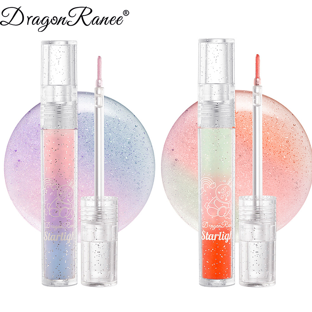 Lipstick 3-color Gradient Transparent Lip Glue Glaze Lip Oil Glass Lip Pearlescent Bright Moisturizing Doodle Lip Superposition Red