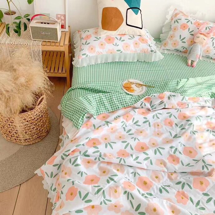 BỘ CHĂN GA GỐI [DRAP RA MỀM TRẦN]  cotton leving  bèo phối ren viền trắng  kết hơp phong cách vintage hàn quốc