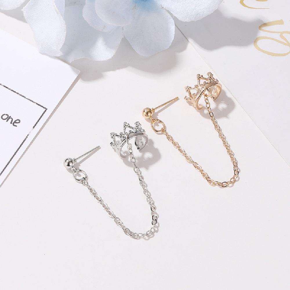 VANES1 Bông Tai Thời Trang Kiểu Kẹp Hình Chữ U &amp; Vương Miện Kiểu Hàn Quốc Cho Nữ