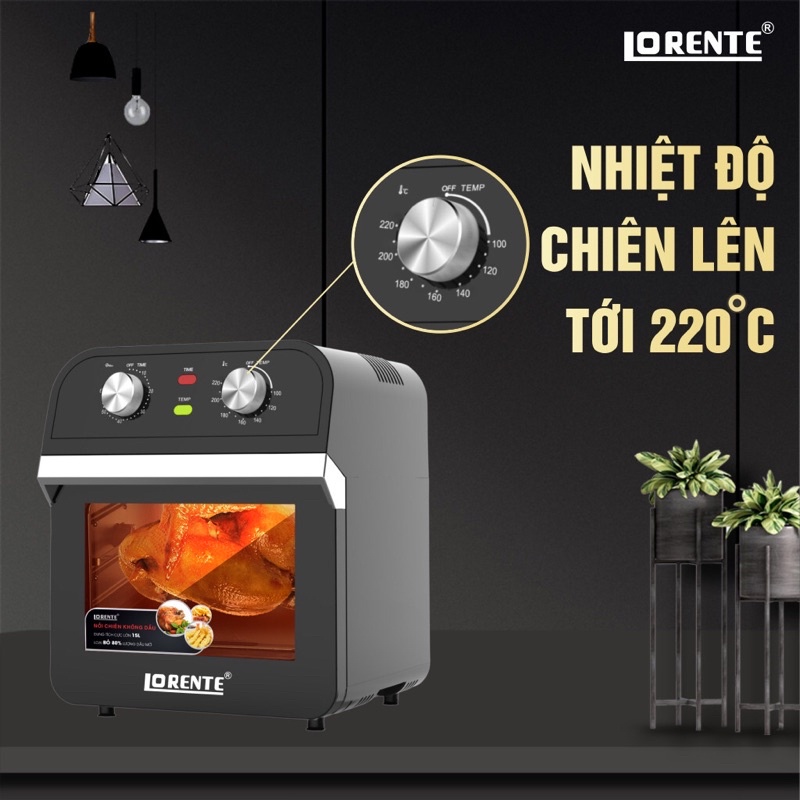 [Sẵn Kho] Nồi chiên không dầu Dung tích 15Lit Lorente LT-1500, công suất 1600W, Bảo hành 12 tháng